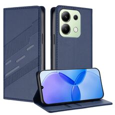 Custodia in pelle retrò con portafoglio multifunzionale in rilievo per Redmi Note 13 4G (blu scuro)