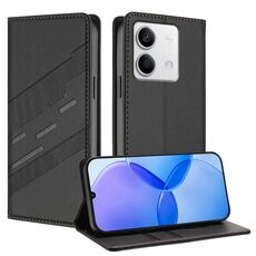 Custodia in pelle retrò con portafoglio multifunzionale in rilievo per Redmi Note 13 5G (nera)