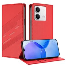 Per Redmi Note 13 5G Custodia per telefono in pelle retrò con portafoglio multifunzionale in rilievo (rosso)