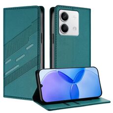 Custodia in pelle retrò con portafoglio multifunzionale in rilievo per Redmi Note 13 5G (verde scuro)