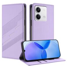 Per Redmi Note 13 5G Custodia per telefono in pelle retrò con portafoglio multifunzionale in rilievo (viola chiaro)