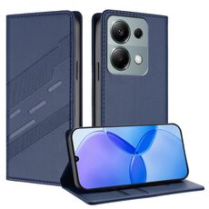 Per Redmi Note 13 Pro 4G Custodia per telefono in pelle retrò con portafoglio multifunzionale in rilievo (blu scuro)