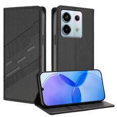 Custodia per telefono in pelle retrò con portafoglio multifunzionale in rilievo per Redmi Note 13 Pro 5G (nera)