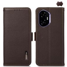 Per Honor 400 KHAZNEH Custodia per telefono in vera pelle Litchi con magnete laterale RFID (marrone)