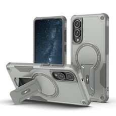 Per Samsung Galaxy S25 Edge 5G Armor MagSafe Holder PC Hybrid TPU Custodia per telefono (grigio)