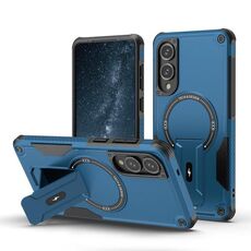 Per Samsung Galaxy S25 Edge 5G Armor MagSafe Holder PC Hybrid TPU Custodia per telefono (blu scuro)