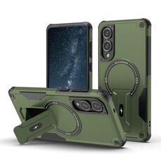 Per Samsung Galaxy S25 Edge 5G Armor MagSafe Holder PC Hybrid TPU Custodia per telefono (verde militare)