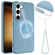 Per Samsung Galaxy S23 5G Custodia per telefono antiurto in TPU lucido MagSafe con cordino (blu)