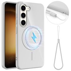 Custodia antiurto MagSafe in TPU lucido per Samsung Galaxy S23 5G con cordino (bianca)