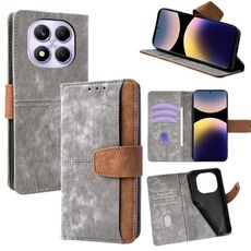 Per Redmi Note 14 Pro 5G / 14 Pro+ Custodia per telefono in pelle con cuciture colorate e blocco RFID (grigio)
