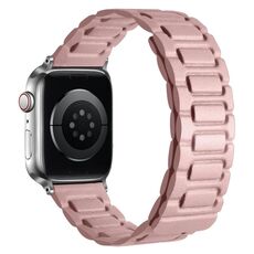 Per Apple Watch 42mm / 41mm / 40mm / 38mm Cinturino magnetico in pelle a tre pezzi a forma di I (rosa chiaro)