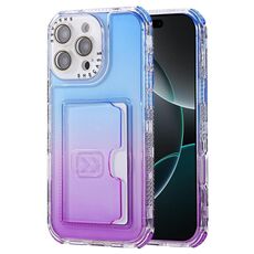 Per iPhone 16 Pro Custodia per telefono con copertura completa in TPU + slot per scheda PC con colore sfumato (blu viola)
