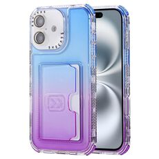 Per iPhone 16 Plus Custodia per telefono con copertura completa in TPU + slot per scheda PC a colori sfumati (blu viola)