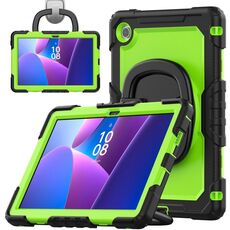 Per Lenovo Tab 10.1 TB-311XU/FU D Type Custodia per tablet in silicone ibrido per PC con supporto per maniglia (PC giallo verde)