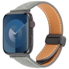 Per Apple Watch 42mm / 41mm / 40mm / 38mm Cinturino per orologio in pelle denim con fibbia magnetica pieghevole (blu retrò)