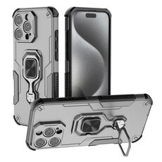Per iPhone 16 Pro Max Custodia per telefono in TPU ibrido con supporto in metallo per PC (grigio)