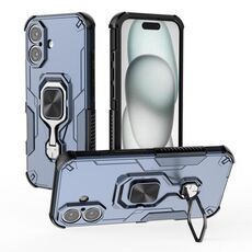 Per iPhone 16 Custodia per telefono in TPU ibrido con supporto in metallo per PC (blu)