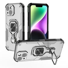 Per iPhone 15 Custodia per telefono in TPU ibrido con supporto in metallo per PC (grigio)