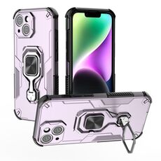 Per iPhone 15 Custodia per telefono in TPU ibrido con supporto in metallo per PC (viola)