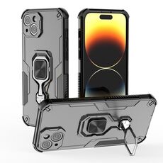 Per iPhone 14 Plus / 15 Plus Custodia per telefono in TPU ibrido con supporto in metallo per PC (nero)