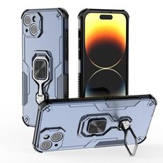 Per iPhone 14 Plus / 15 Plus Custodia per telefono in TPU ibrido con supporto in metallo per PC (blu)