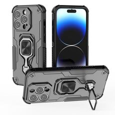 Per iPhone 14 Pro Custodia per telefono in TPU ibrido con supporto in metallo per PC (nero)
