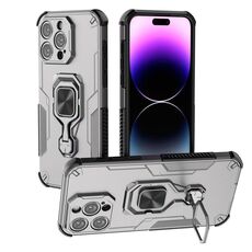Per iPhone 14 Pro Max Custodia per telefono in TPU ibrido con supporto in metallo per PC (grigio)