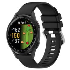 Per Garmin Approach S50 20mm Liquid Glossy Silver Buckle Cinturino in silicone (nero)