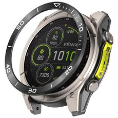 Per Garmin Tactix 8 AMOLED 51mm Fuso orario Stile Acciaio inossidabile Anello protettivo per orologio (Nero Bianco)