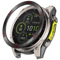 Per Garmin Tactix 8 Solar 51mm Fuso orario Stile Acciaio inossidabile Anello protettivo per orologio in metallo (nero rosso)