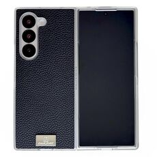 Per Samsung Galaxy Z Fold6 Custodia per telefono con texture Litchi con bordo trasparente (nero)