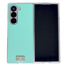 Per Samsung Galaxy Z Fold6 Custodia per telefono con texture Litchi con bordo trasparente (verde)
