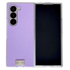 Per Samsung Galaxy Z Fold6 Custodia per telefono con texture Litchi con bordo trasparente (viola)