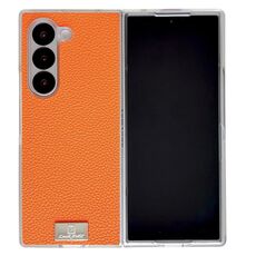 Per Samsung Galaxy Z Fold6 Custodia per telefono con texture Litchi con bordo trasparente (arancione)