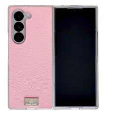 Per Samsung Galaxy Z Fold6 Custodia per telefono con texture Litchi con bordo trasparente (rosa)