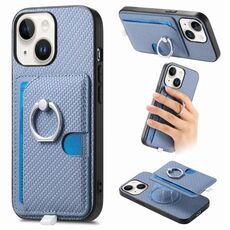 Per iPhone 13 Custodia per telefono con inserto laterale ad anello in fibra di carbonio MagSafe (blu)