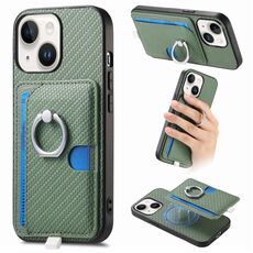 Per iPhone 13 Custodia per telefono con inserto laterale ad anello in fibra di carbonio MagSafe (verde)