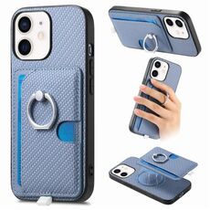 Per iPhone 12 Custodia per telefono con inserto laterale ad anello in fibra di carbonio MagSafe (blu)