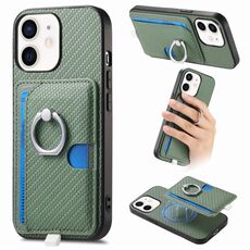 Per iPhone 12 Custodia per telefono con inserto laterale ad anello in fibra di carbonio MagSafe (verde)