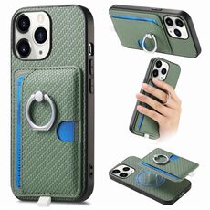 Per iPhone 11 Pro Max Custodia per telefono con inserto laterale ad anello in fibra di carbonio MagSafe (verde)