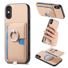 Per iPhone XS Max Custodia per telefono con inserto laterale ad anello in fibra di carbonio MagSafe (cachi)