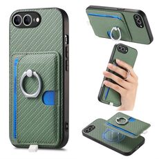 Per iPhone 7 Plus / 8 Plus Custodia per telefono con inserto laterale ad anello in fibra di carbonio MagSafe (verde)