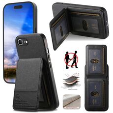 Per iPhone 16e Twill Tessuto Pelle Verticale Flip RFID Card Bag Custodia per Telefono (Nero)
