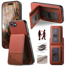 Per iPhone 16e Twill Tessuto Pelle Verticale Flip RFID Card Bag Custodia per Telefono (Marrone)