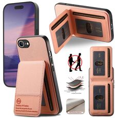 Per iPhone 16e Twill Tessuto Pelle Verticale Flip RFID Card Bag Custodia per Telefono (Rosa)