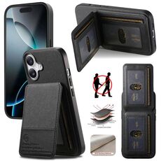 Per iPhone 16 Plus Twill Tessuto Pelle Verticale Flip RFID Card Bag Custodia per Telefono (Nero)