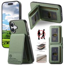 Per iPhone 16 Plus Twill Tessuto Pelle Verticale Flip RFID Card Bag Custodia per Telefono (Verde)