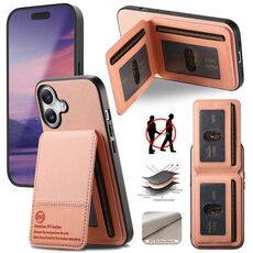 Per iPhone 16 Plus Twill Tessuto Pelle Verticale Flip RFID Card Bag Custodia per Telefono (Rosa)
