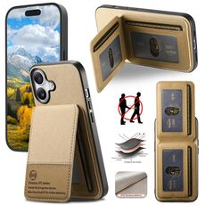 Per iPhone 16 Twill Tessuto Pelle Verticale Flip RFID Card Bag Custodia per Telefono (Cachi)
