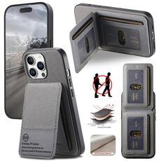 Per iPhone 15 Pro Twill Tessuto Pelle Verticale Flip RFID Card Bag Custodia per Telefono (Grigio)